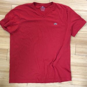 Lacoste Men’s Large V Neck T Shirt in Red